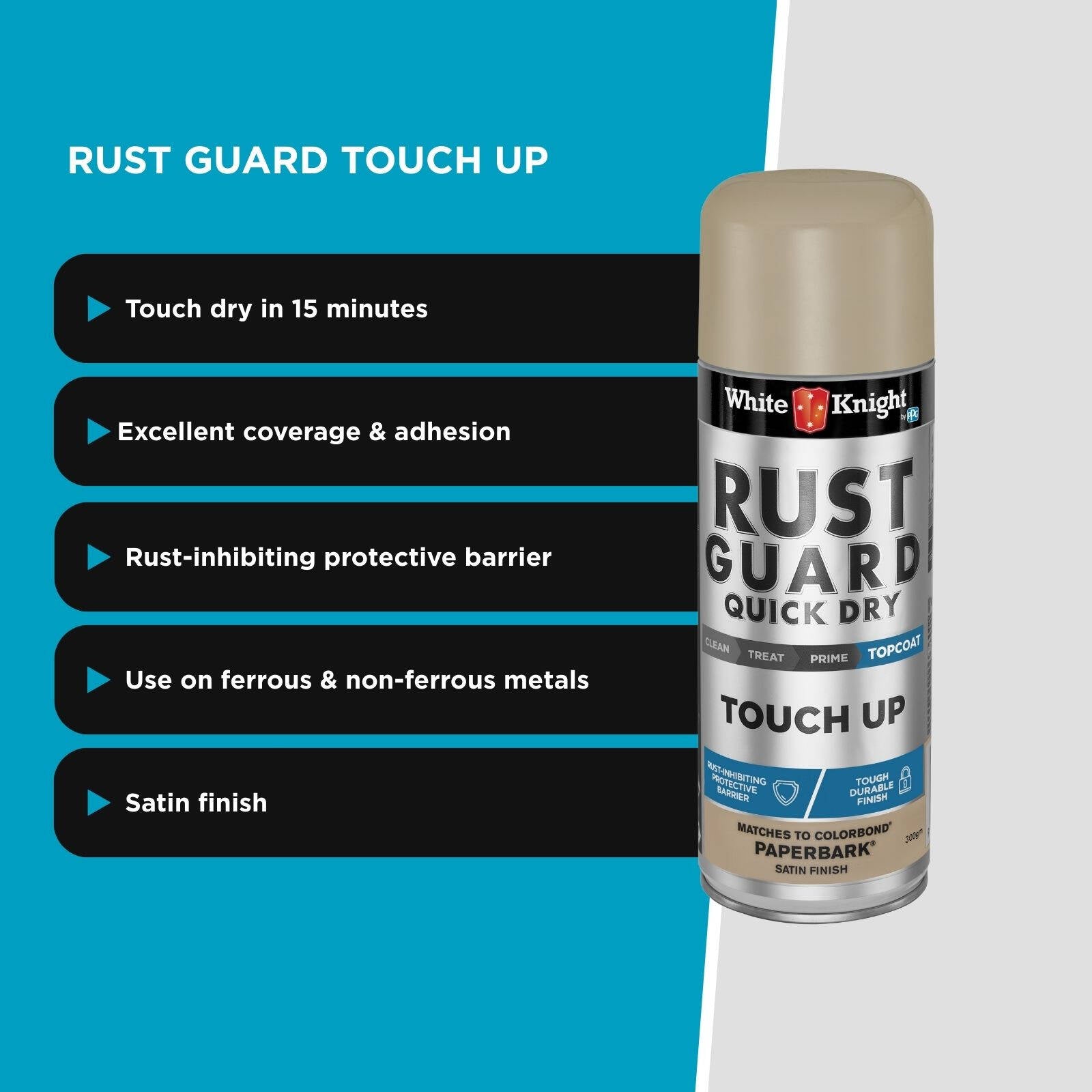 White Knight Rust Guard 300g Paperbark Satin Touch Up Spray Paint