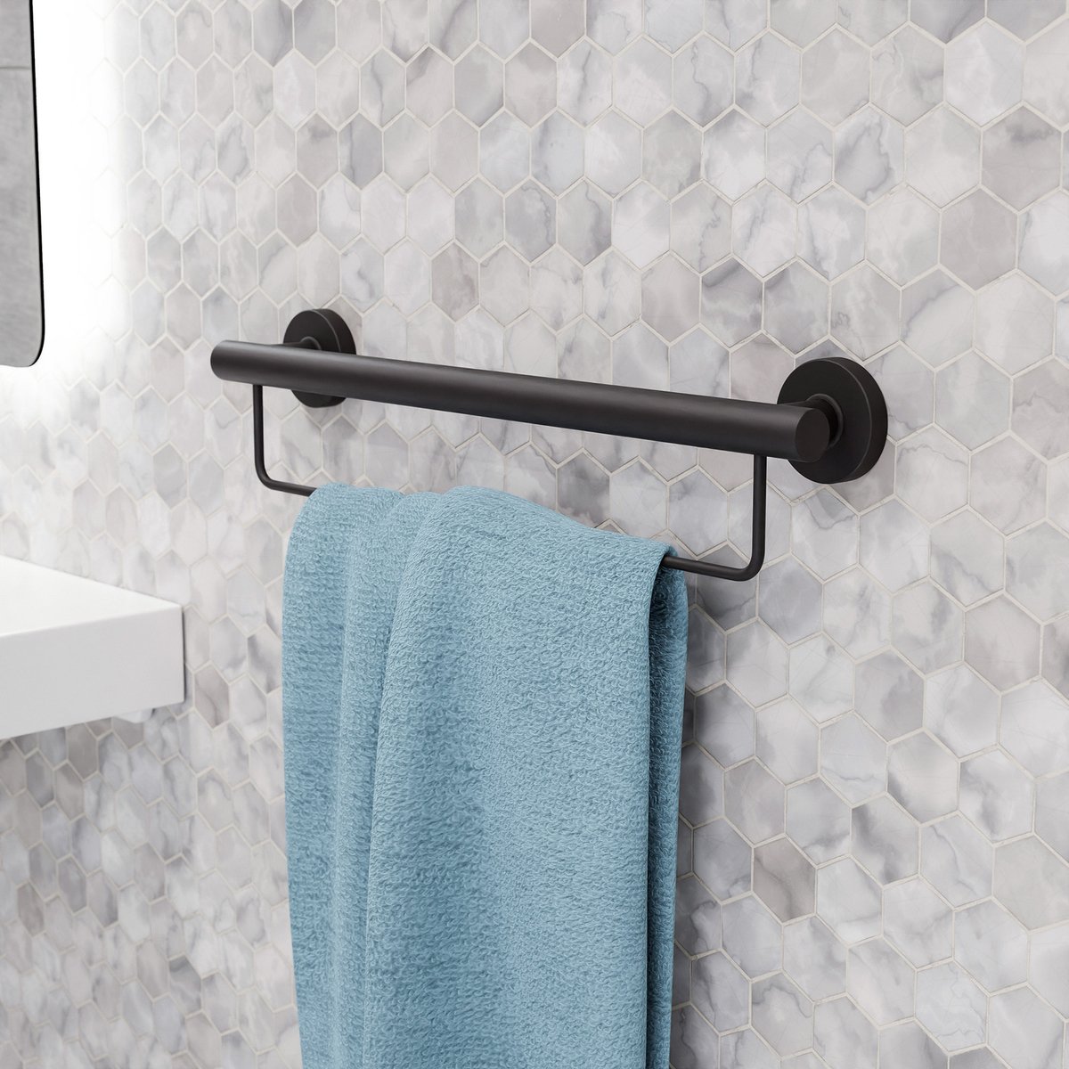 Evekare 600mm Black Towel Rail with Grab Rail - Stainless Steel - 250 kg Capacity - SuperSaverAU - view 4