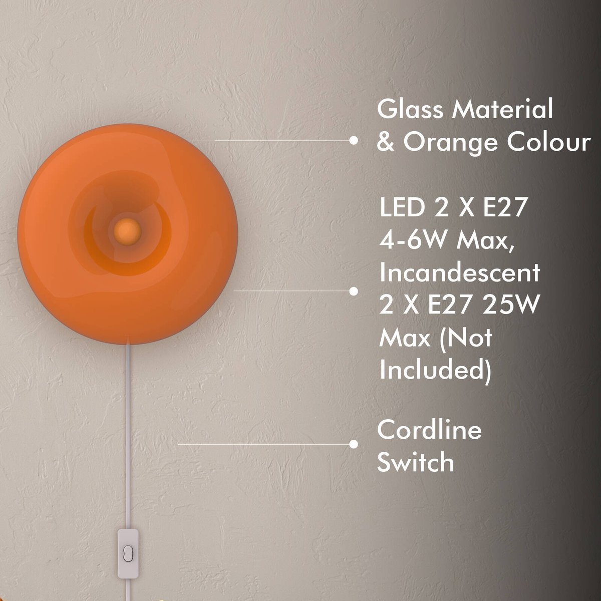 Verve Design Elton Table Wall Light - Donut Shape - Orange Glass - 270mm - SuperSaverAU - view 4