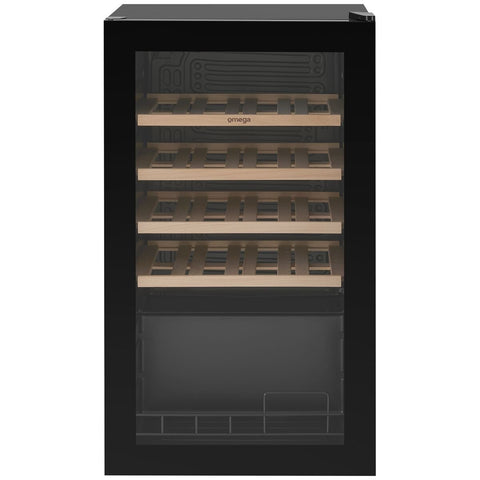 Omega 34 Bottle Freestanding Single Zone Wine Cabinet - Black, Double Glazed UV Glass Door - OCWFS34SB