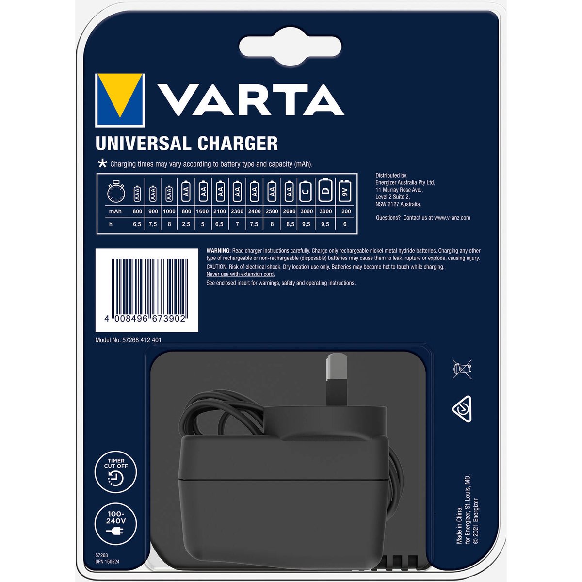 Varta Universal Battery Charger for AA AAA C D and 9V Black