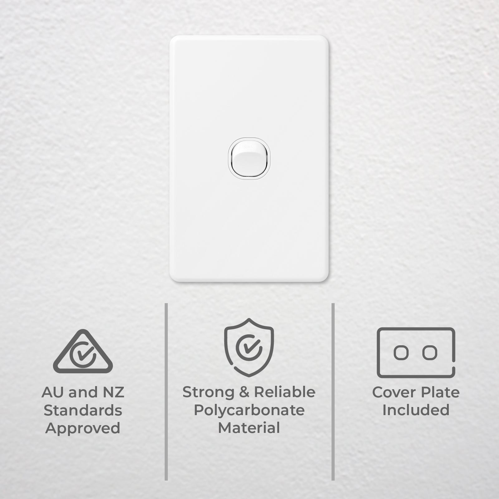 DETA X6 Single Vertical Switch 1 Gang Gloss White Polycarbonate 10A 240V