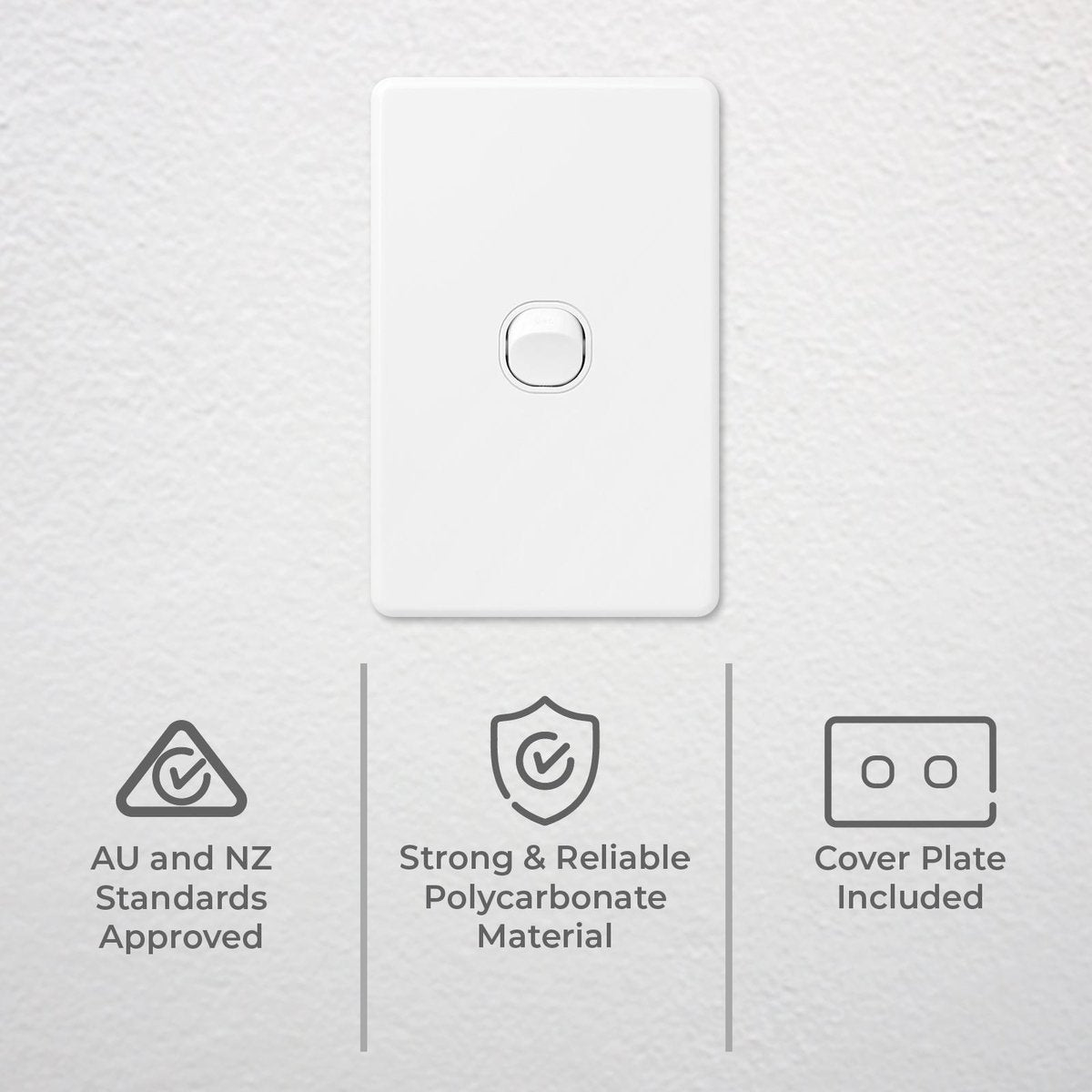 Deta X6 White Single Vertical Switch - 1 Gang - Polycarbonate - Durable - SuperSaverAU - view 2