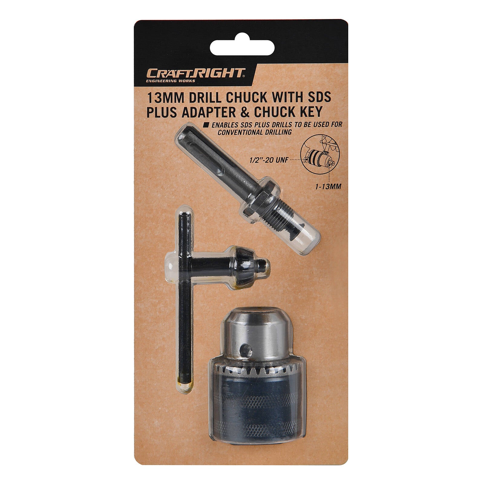 Craftright 13mm Metal Drill Chuck with SDS Plus Adapter and Chuck Key