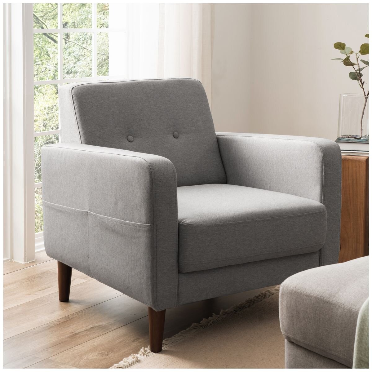Zinus Adair Modern Armchair - Light Grey with Armrest Pockets and Tool-Free Assembly - AU-AD-LG-AC