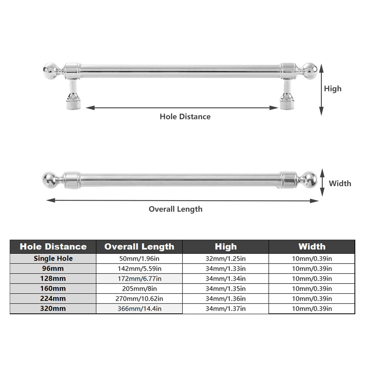 Cabinet Pull Handle in Polished Silver - 320 mm Hole Spacing - view 4
