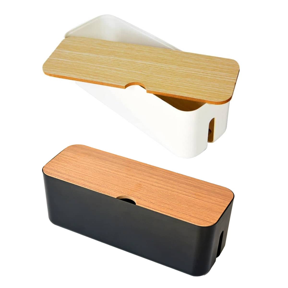 Cable Organiser Box for Power Strips and Sockets, Wood Look Lid - White - view 3