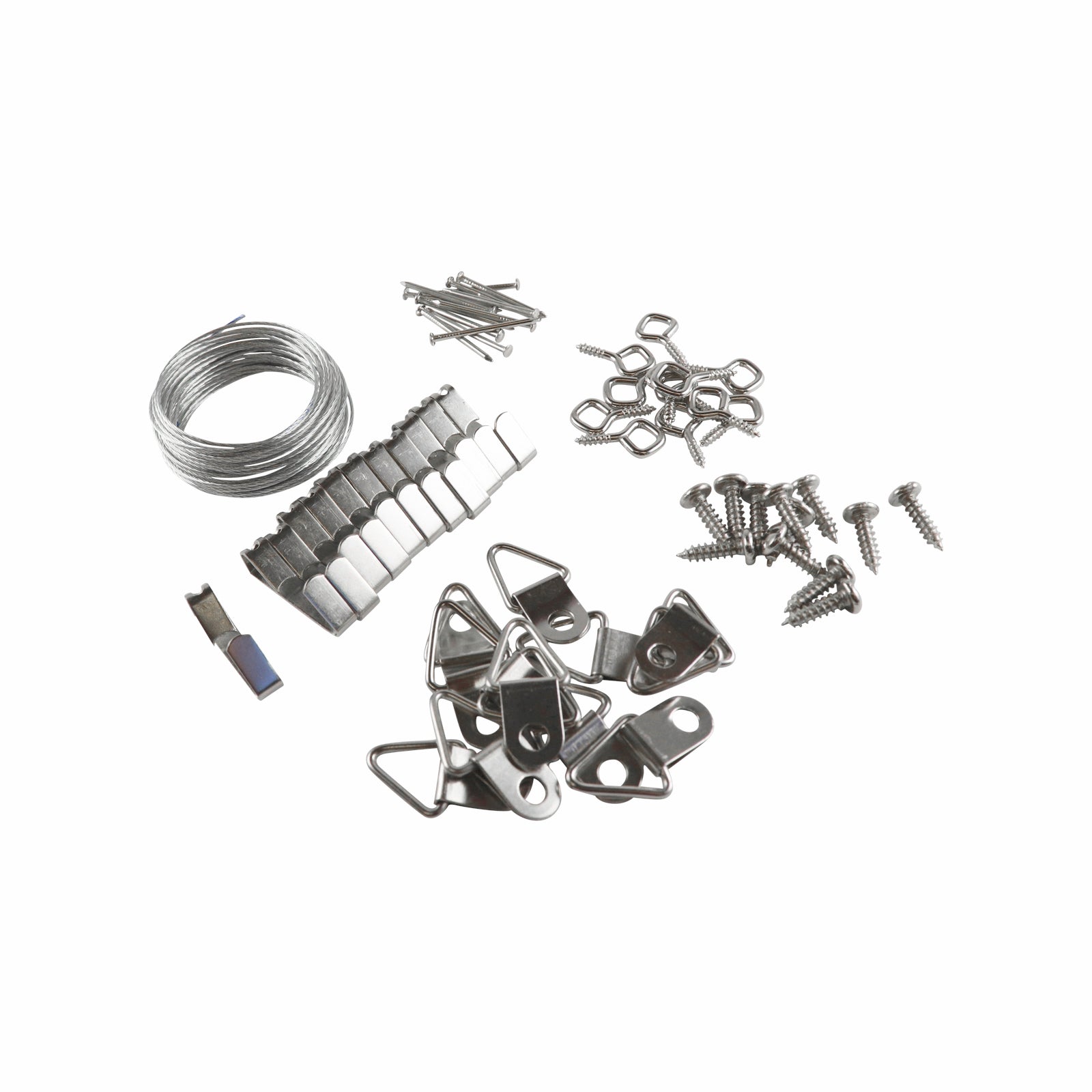Everhang 10kg Zinc Plated Picture Hanging Kit - Steel, Hooks, Triangles, Screw Eyes & Wire