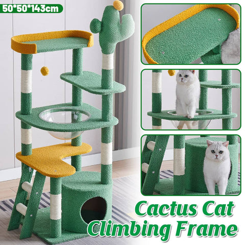 Cactus Cat Tree Climbing Tower, 143 cm, with Scratching Board and Nest