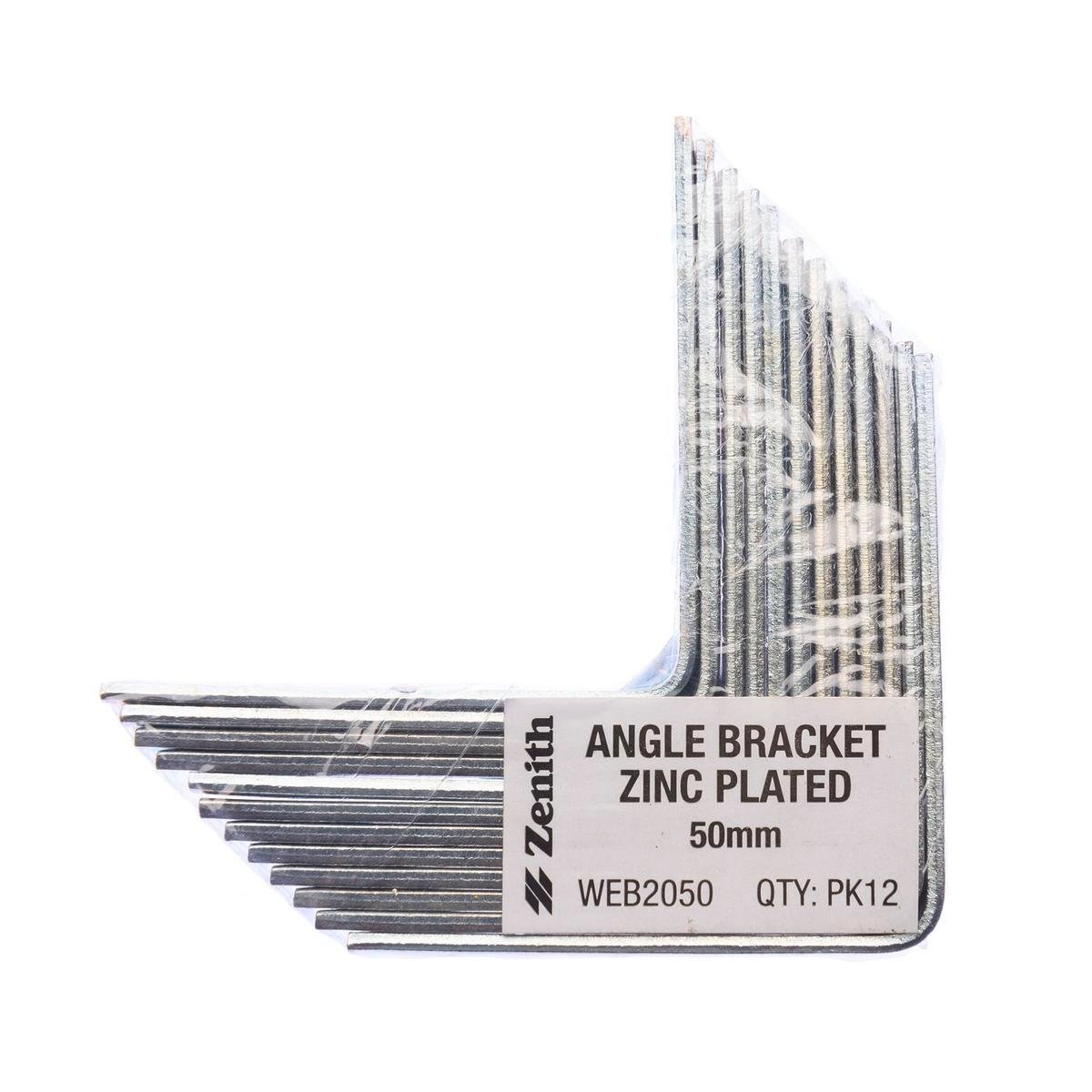 ZENITH 50mm Zinc Plated Steel Angle Bracket 12 Pack