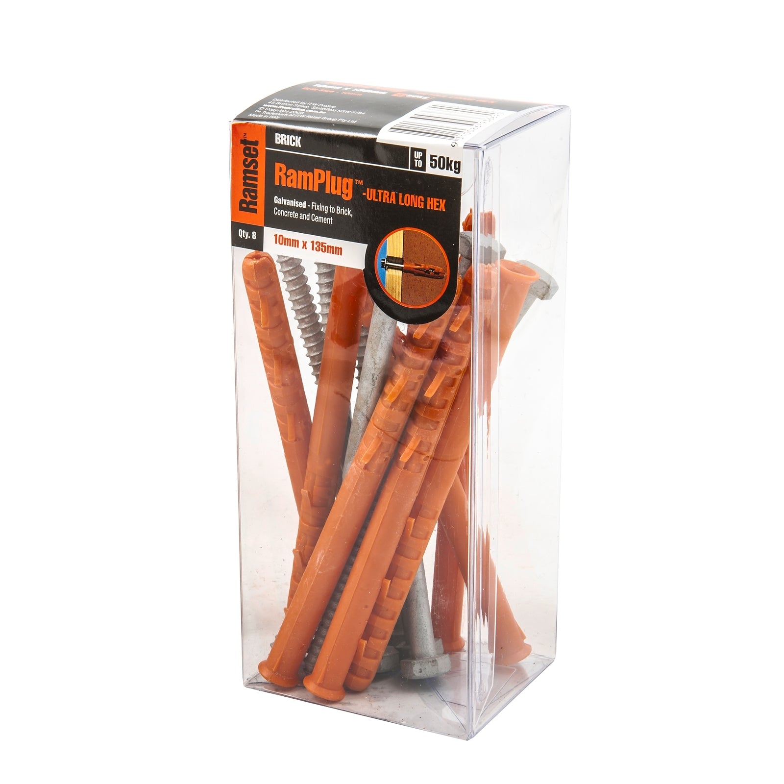 Ramset RamPlug Ultra-Long 10 x 135mm Hex Galvanised Frame Anchor 8 Pack - Nylon
