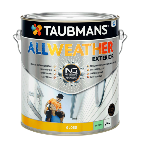 Taubmans 4L Accent Gloss All Weather Exterior Paint - Water Based - White - Mould Resistant - SuperSaverAU - view 1