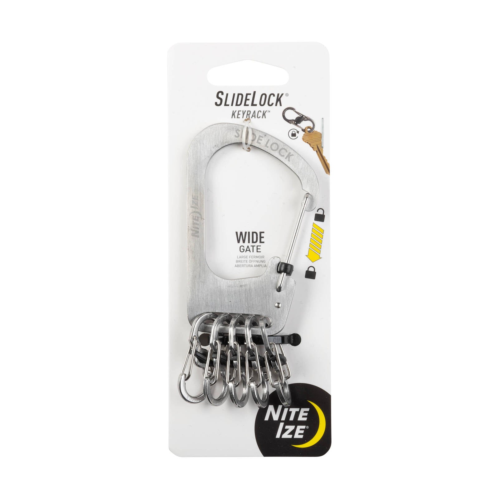 Nite Ize Slide Lock S-Biner KeyRack, 110 x 52mm, Stainless Steel with 5 MicroLocks