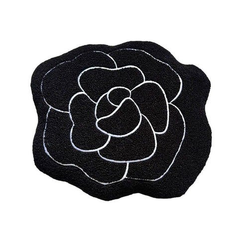 Camellia Flower Throw Cushion, Soft Shaped Decorative Pillow - Black
