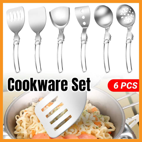 Camping Kitchenware Set of 6 Portable Folding Cooking Spoon Colander Spatula