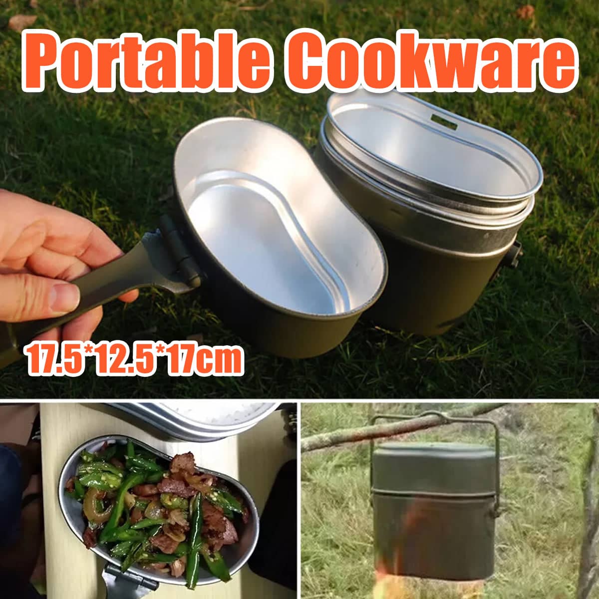 Camping Mess Kit 3-In-1 Canteen Cookware Set for Hiking and Bushcraft