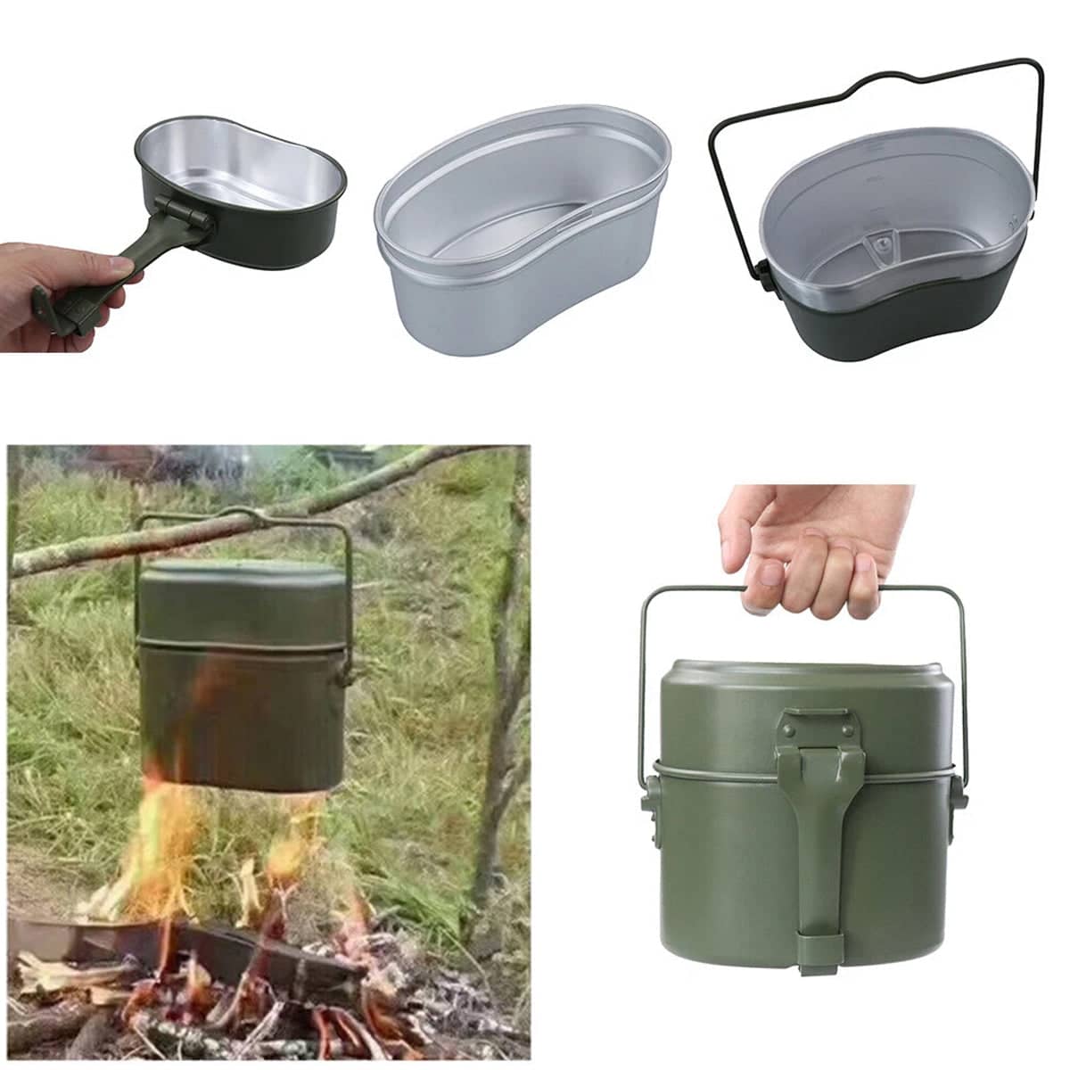 Camping Mess Kit 3-In-1 Canteen Cookware Set for Hiking and Bushcraft - view 4