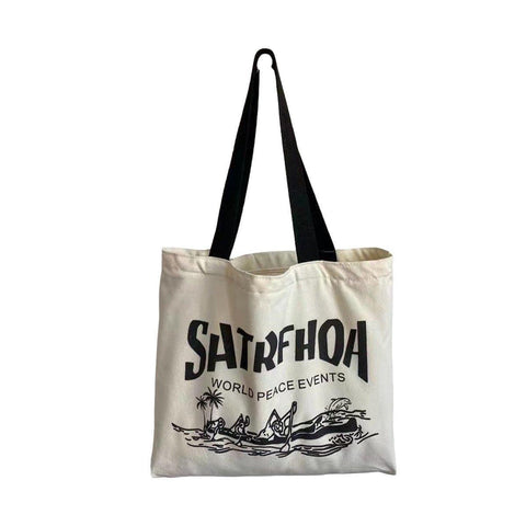 Canvas Shoulder Tote Bag for Women - Black Rowing Boat Illustration