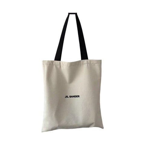 Canvas Shoulder Tote Bag for Women - Cream with Small Black Lettering