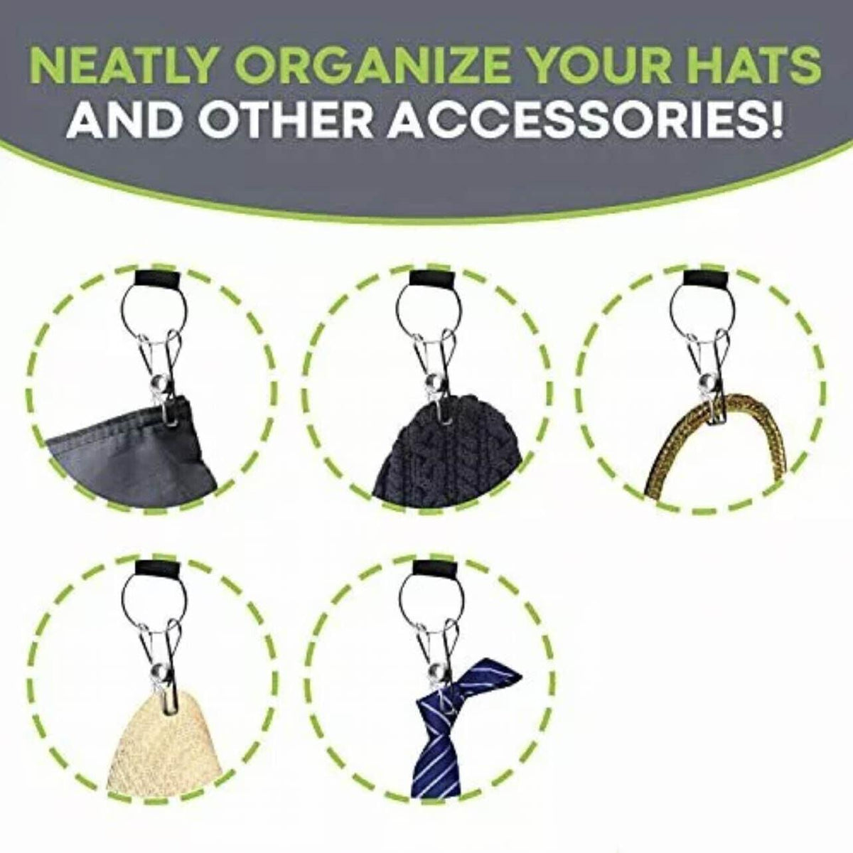 Cap Organiser Hanger 10 Clip Hat Rack for Door and Wardrobe - Black Grid - view 5