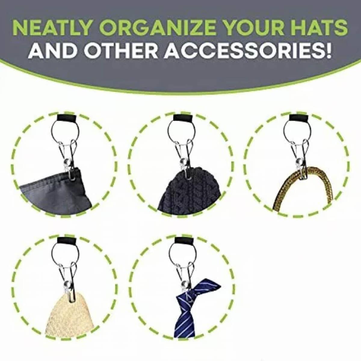 Cap Organiser Hanger 10 Clip Hat Rack for Door and Wardrobe - Green - view 5