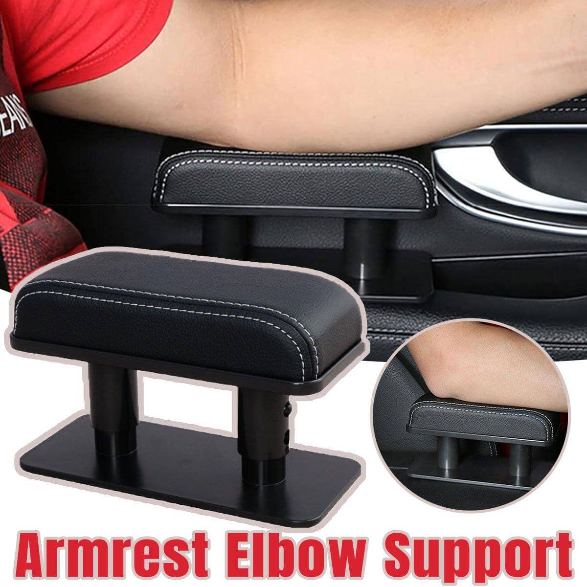 Car Armrest Cushion Booster with PU Leather Elbow Rest for Left-Hand Drive Vehicles