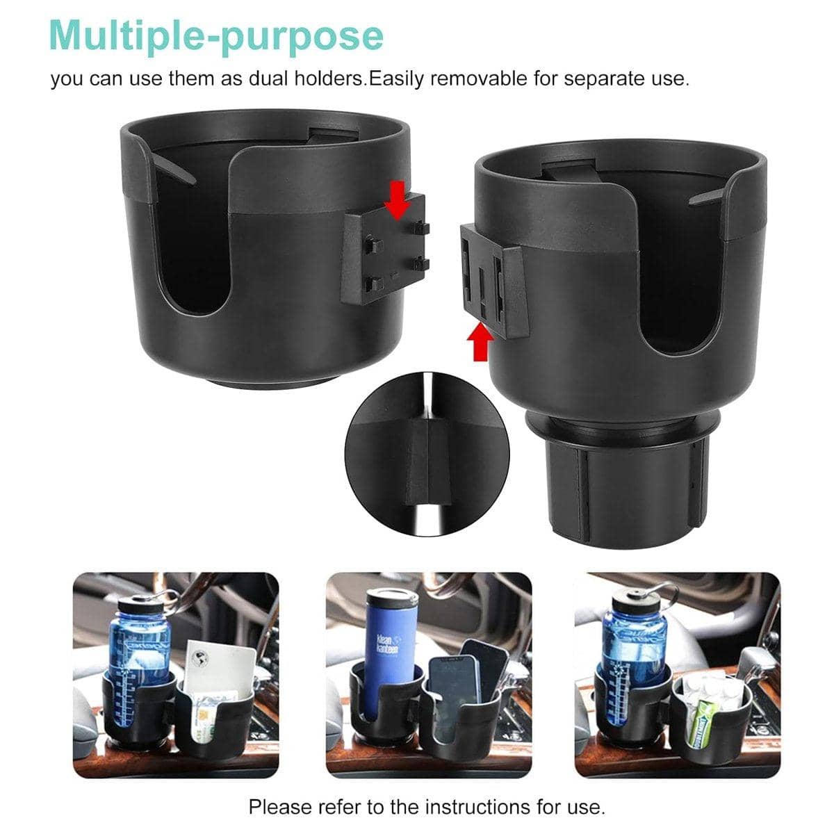 Car Cup Holder Organiser, Dual 2-In-1 Adjustable Drink Holder for Vehicles - view 4