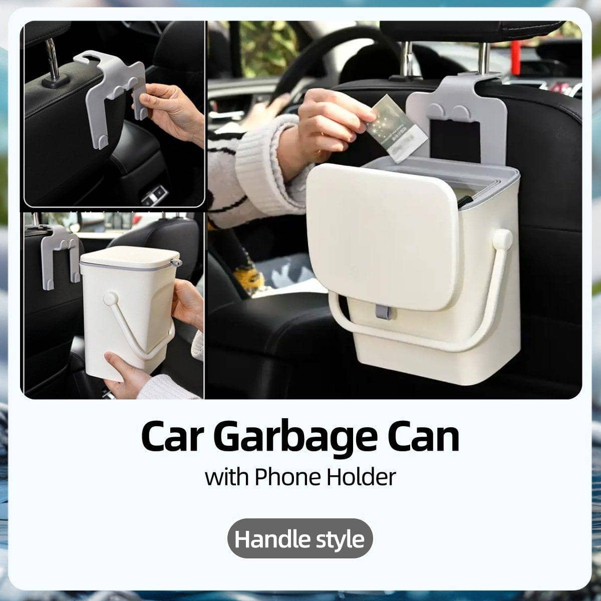 Car Garbage Can with Phone Holder, Wall Mounted in-Car Waste Bin