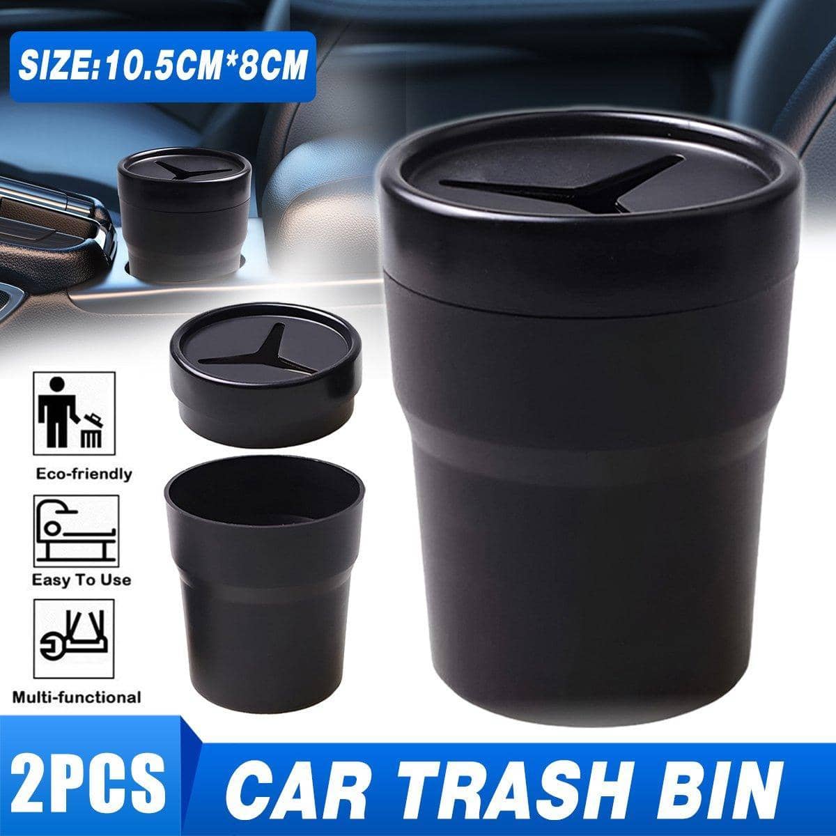 Car Mini Trash Cans for Cup Holders - Black, Pack of 2