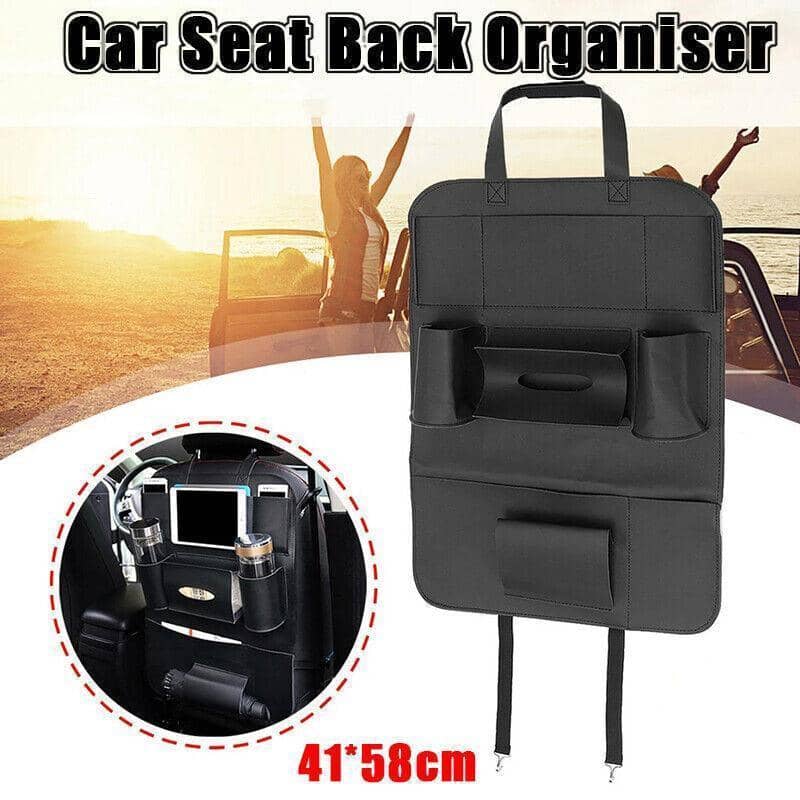 Car Seat Back Organiser, Faux Leather Storage Pockets for Travel