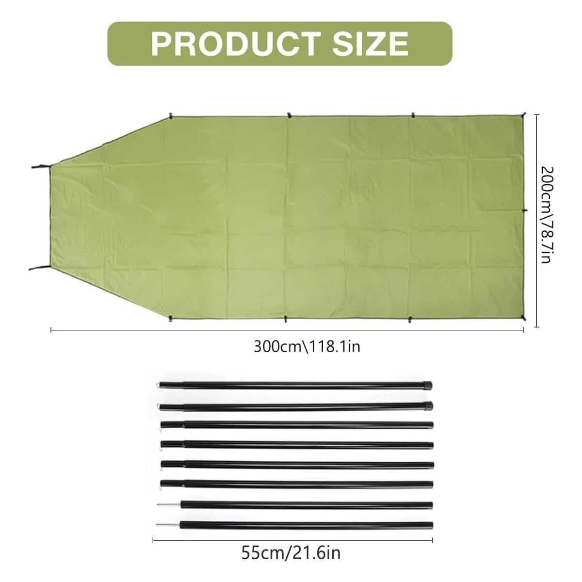 Car Side Awning Tent 300 x 200 cm, Military Green Rear Canopy Shelter for SUVs - view 3