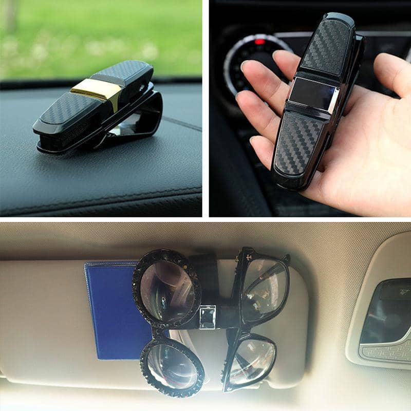 Car Sun Visor Glasses Holder Clip for Sunglasses and Cards - Black and Silver - view 3