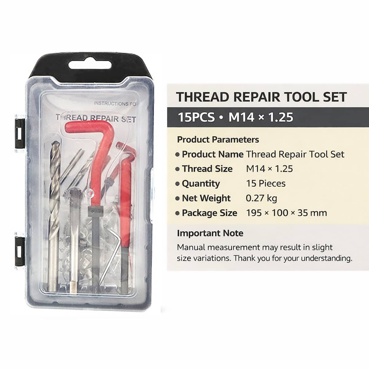 Car Thread Repair Tool Set M14 x 1.25, 15 Piece Helical Insert Installation Kit - view 4