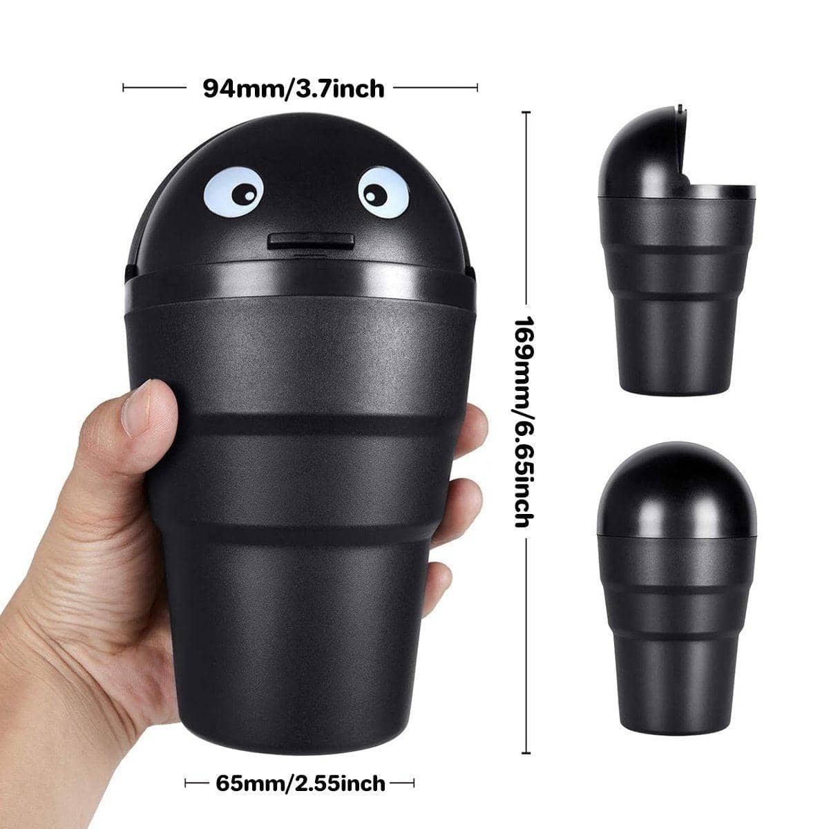Car Trash Can Set of 3, Portable Mini Bin with Push Top Lid - Black - view 3
