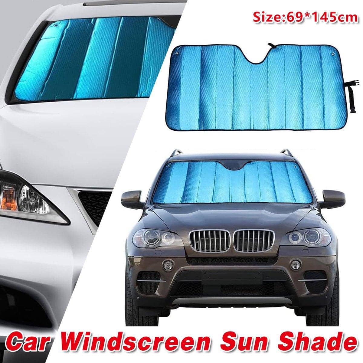 Car Windscreen Sun Shade with 5-Layer Foil and Bubble Insulation, 69 x 145 cm