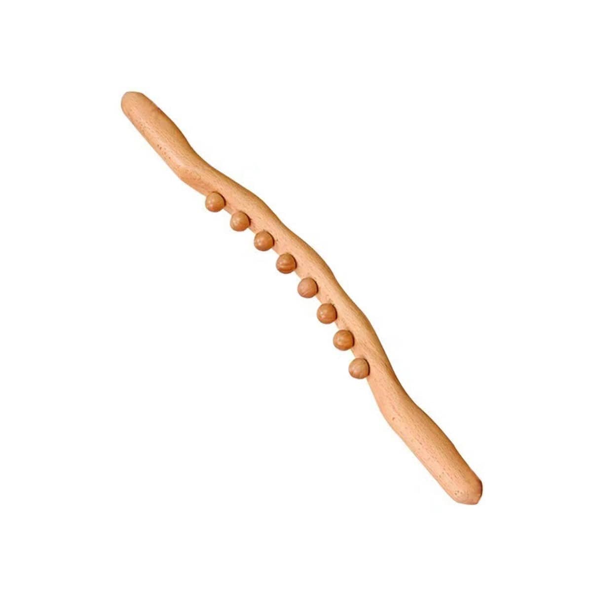 Carbonised Beech Wood Tendon Rolling Massage Stick for Salon and Home - 8 Beads, Natural Wood