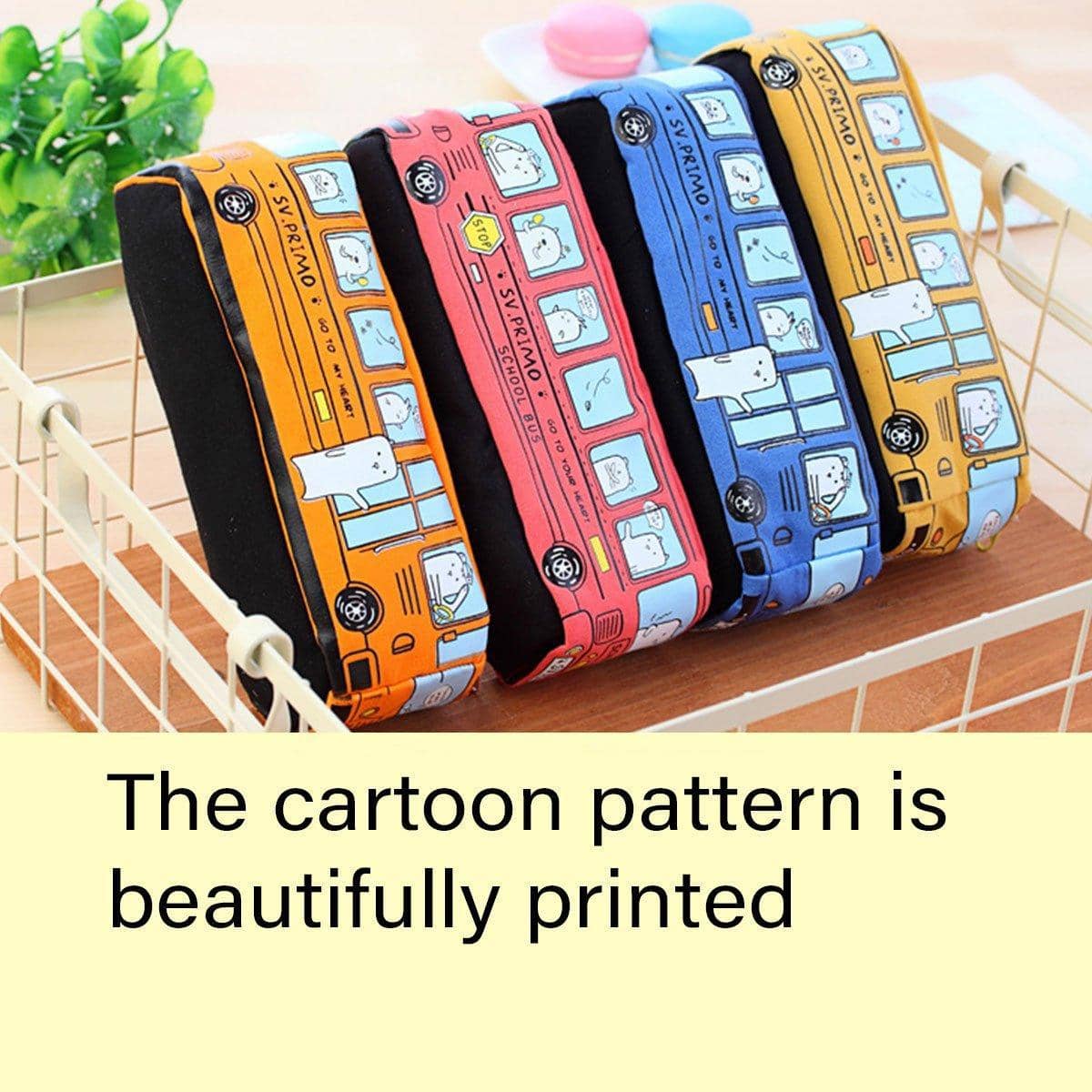 Cartoon Bus Pencil Case, Large Canvas Stationery Bag for Kids, Pack of 4 - view 5