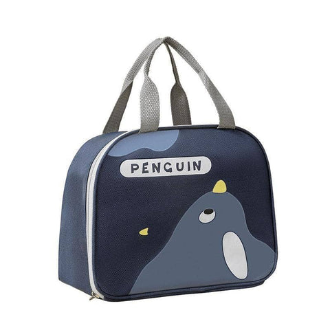 Cartoon Penguin Print Insulated Lunch Bag for Boys and Girls - Navy