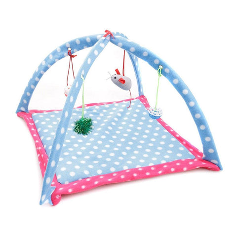 Cat Hammock Bed with Bell Toys, Breathable Pet Hammock - Blue Polka Dots