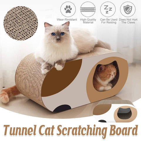 Cat Tunnel Scratcher and Bed, Round Corrugated Cardboard House