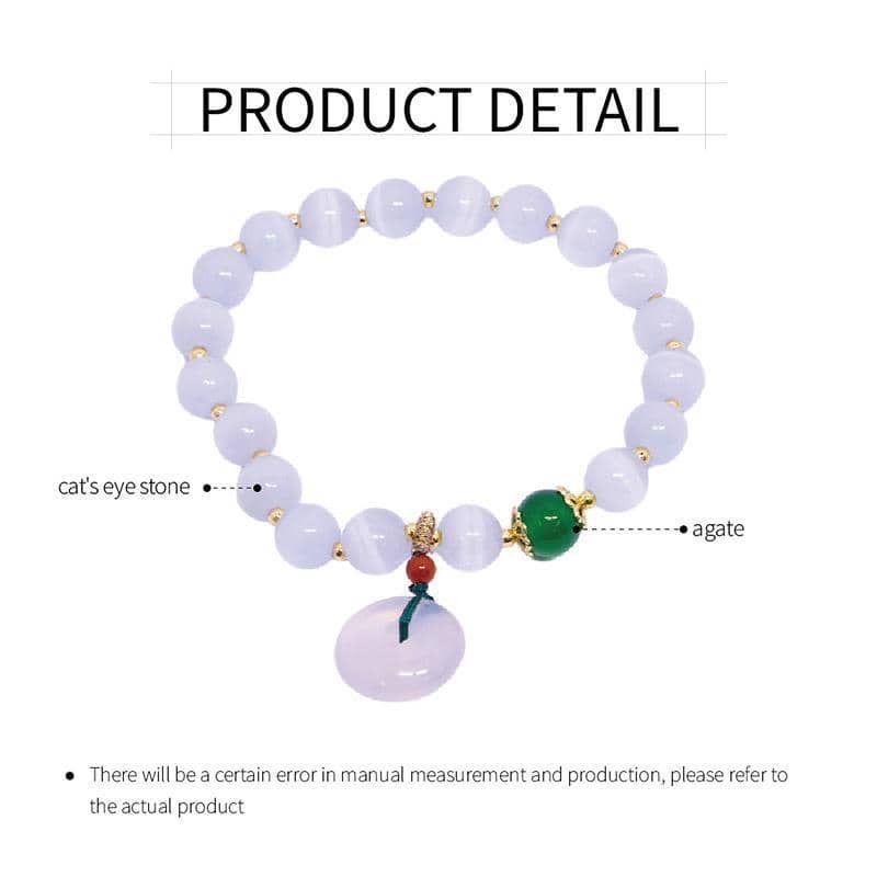 Cat's Eye Beaded Bracelet with Peace Buckle Lotus Pendant - White and Gold, Style 1 - view 4