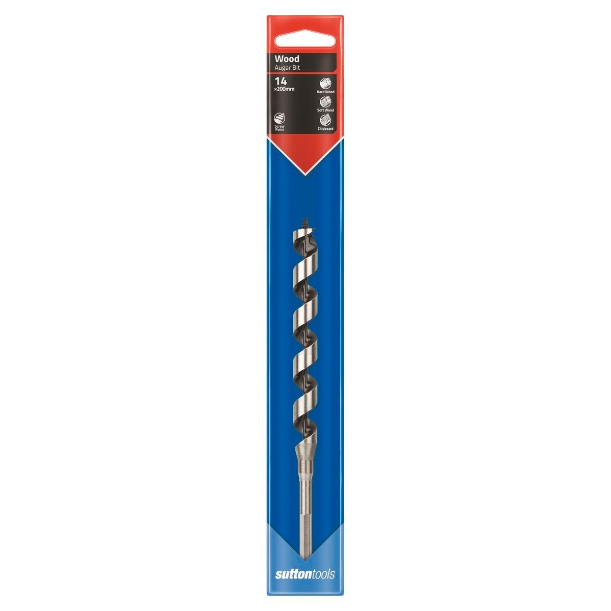 Sutton Tools 200 x 14mm Short Auger Bit Steel with Hex Shank for Timber