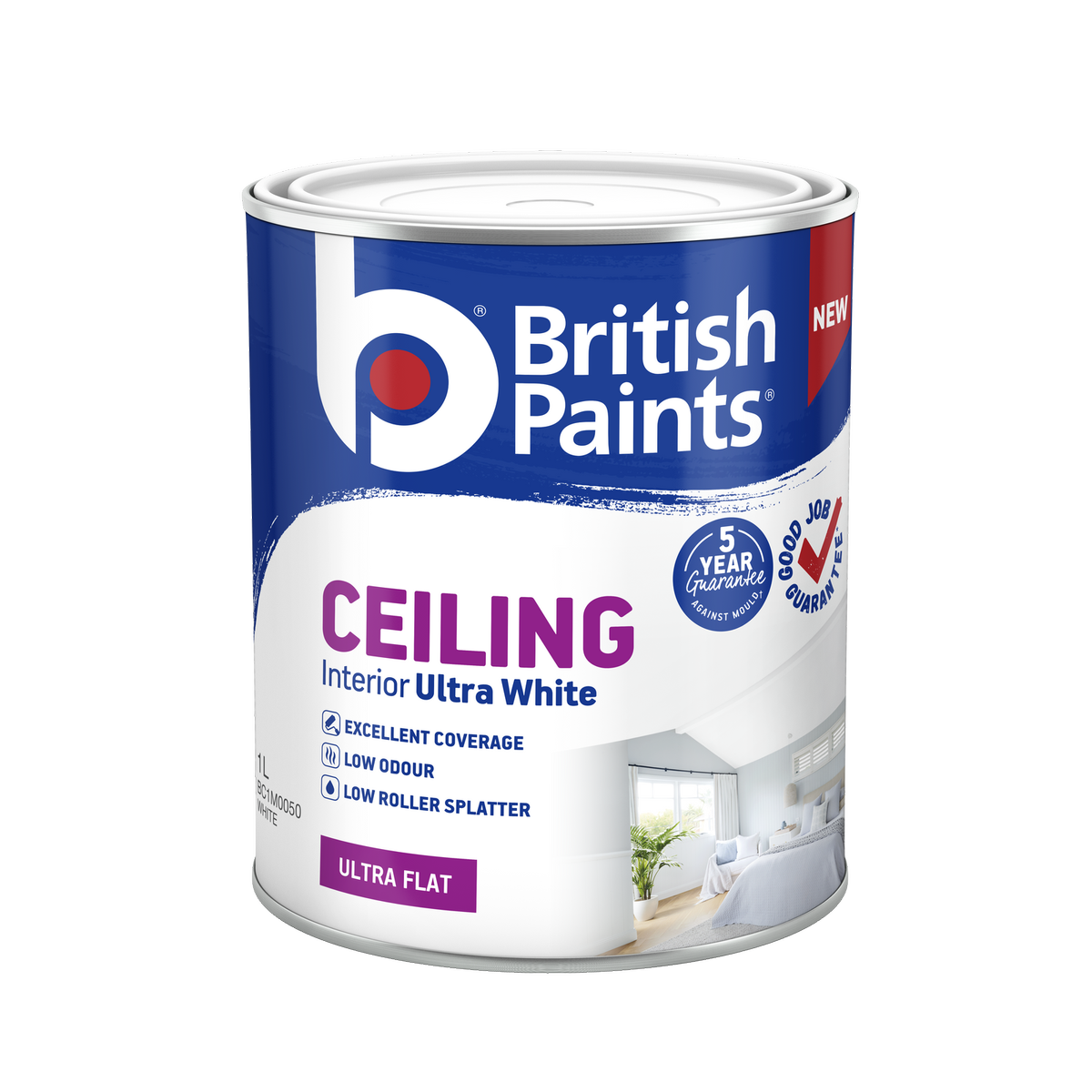British Paints Ceiling Interior Ultra White 1L - Quick-Drying - Low Odour - SuperSaverAU - view 1