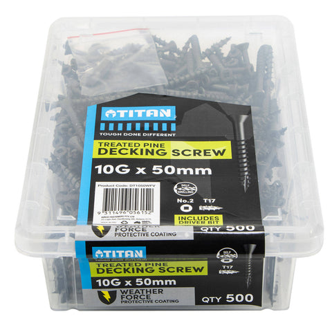 Titan 10G x 50mm Weather Force Treated Pine Decking Screw Type 17 - 500 Pack