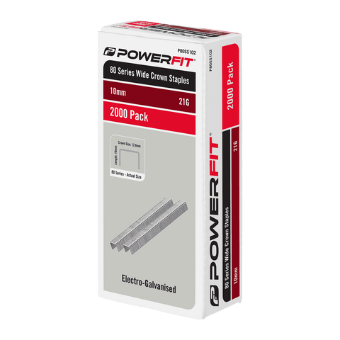PowerFit 10mm 80 Series Electro-Galvanised Wide Crown Staples - 2000 Pack