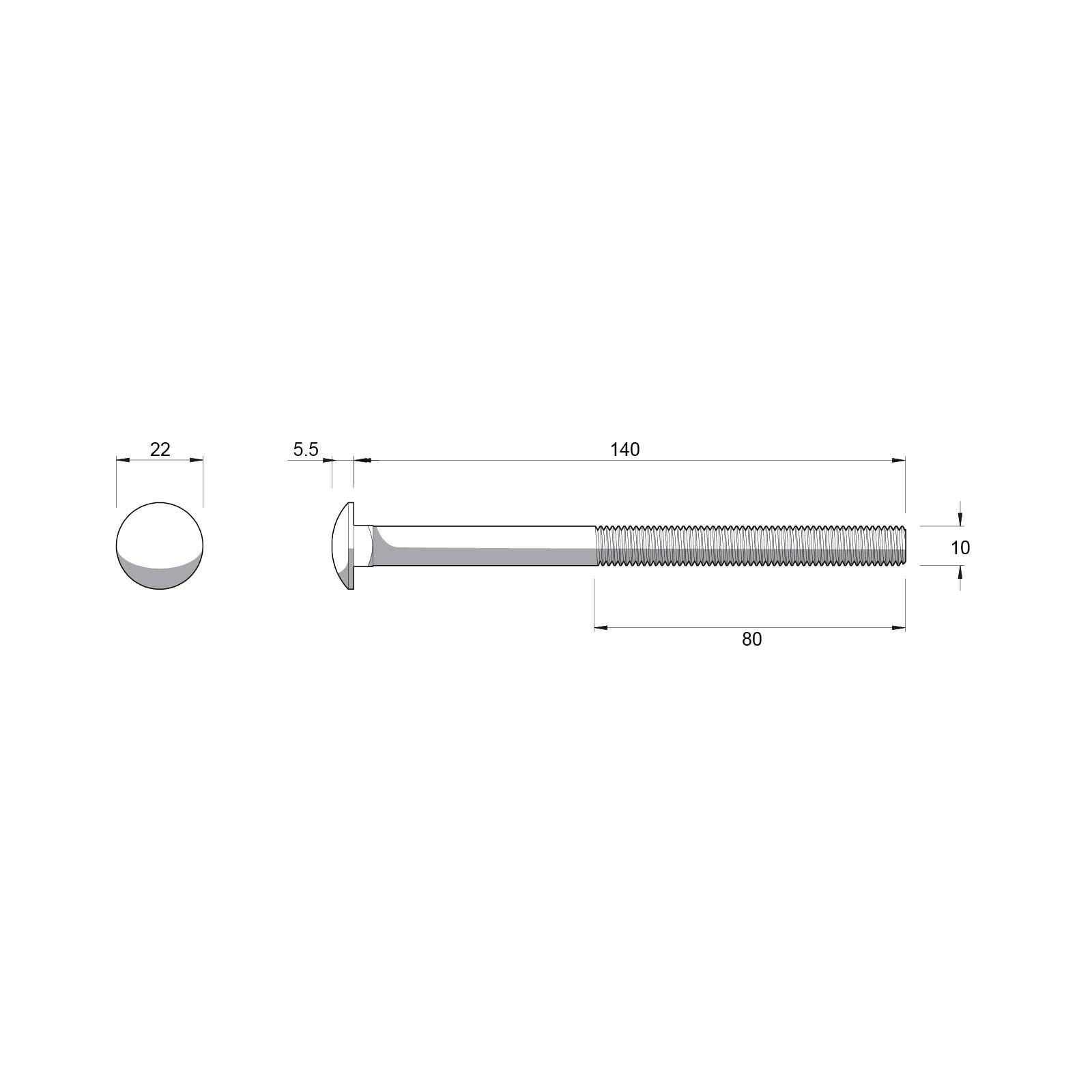 Zenith M10 x 140mm Hot Dipped Galvanised Cup Head Bolt and Nut - 4.6 Grade Steel, Each