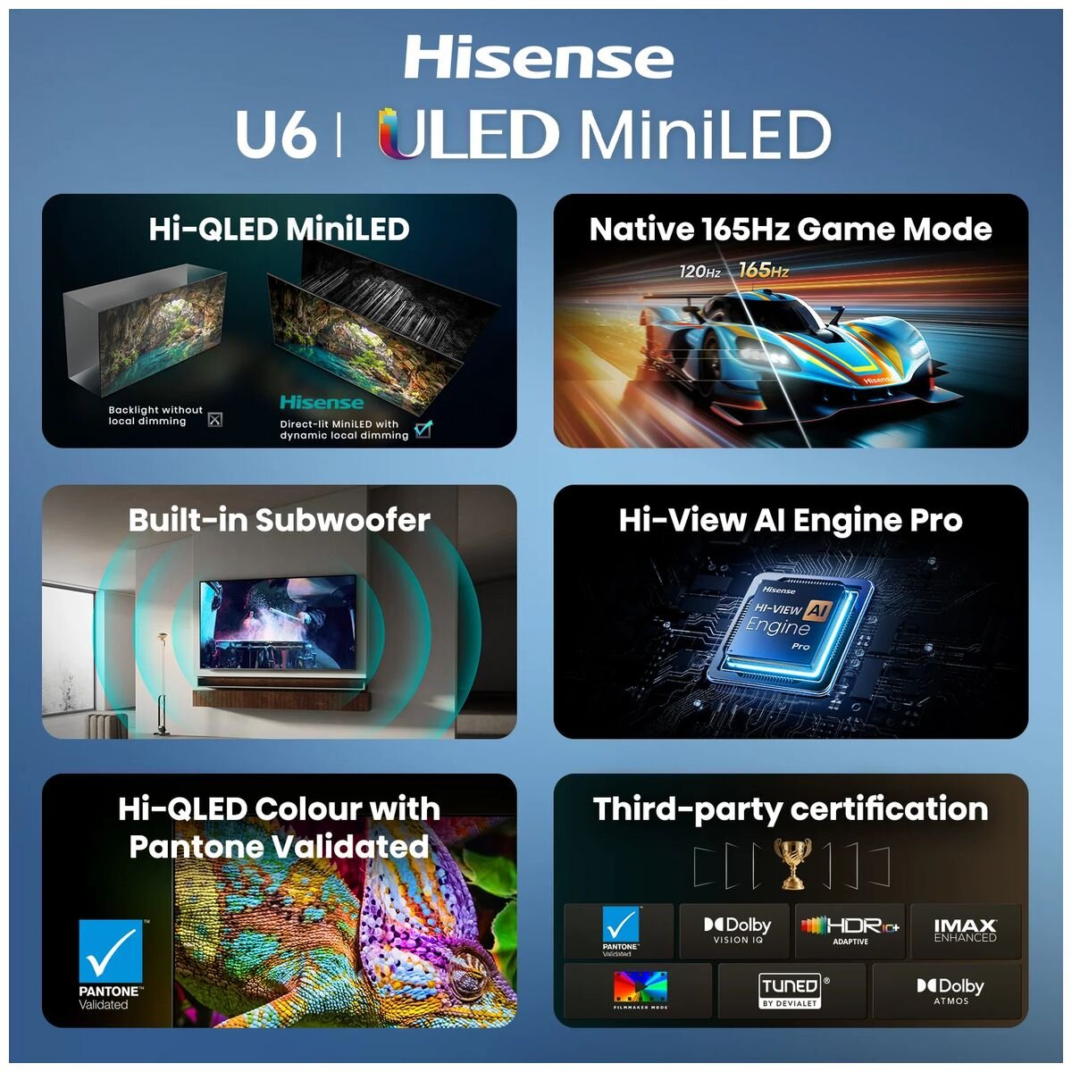 Hisense 100 Inch 4K Mini-LED Smart TV - 165Hz Refresh Rate, Quantum Dot, Dolby Vision - 100U6SAU