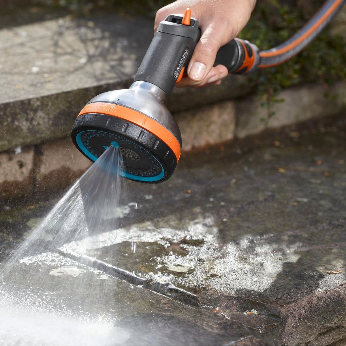 GARDENA 13mm Premium Multi Sprayer - Stainless Steel, Five Spray Patterns, Trigger Lock, 1200kPa