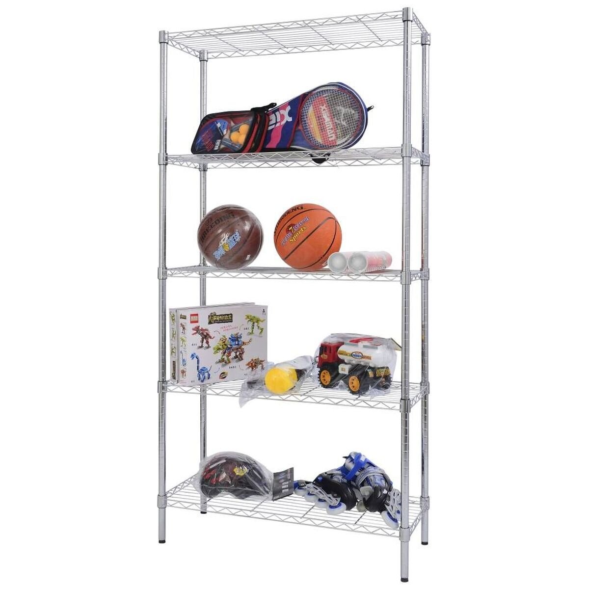 L.T. Williams 5 Tier Chrome Shelving Unit - 5 Wire Shelves - Black Metal Wheels - 6101-LT