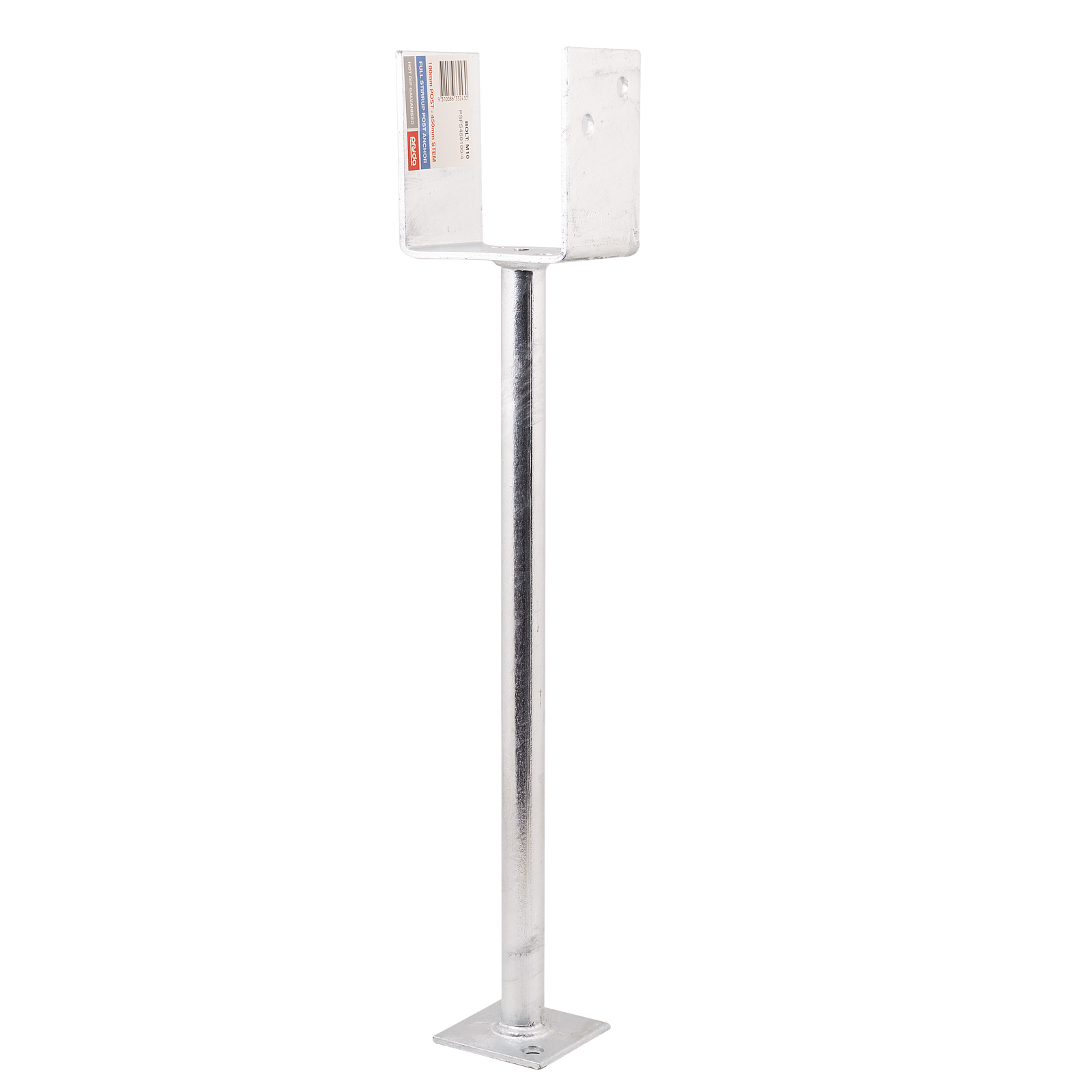 Pryda 450 x 100mm M10 Full Stirrup Post Anchor, Galvanised Steel